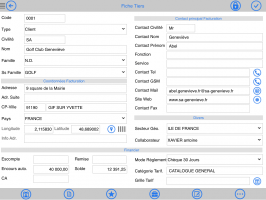 Fiche de contact prospect / client sur tablette