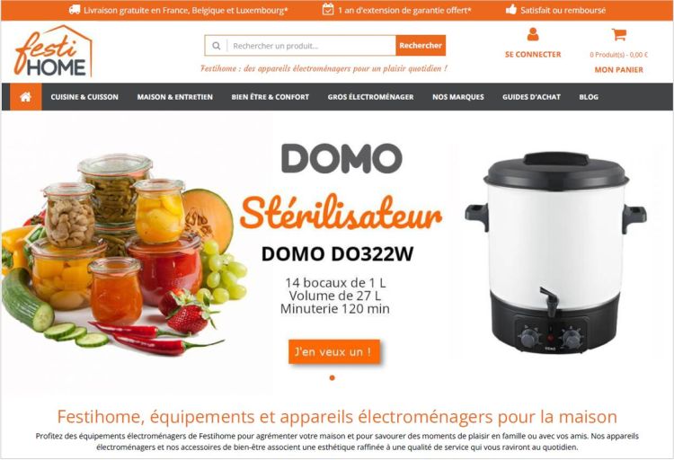 Site e-commerce équipements electromenagers - Festihome