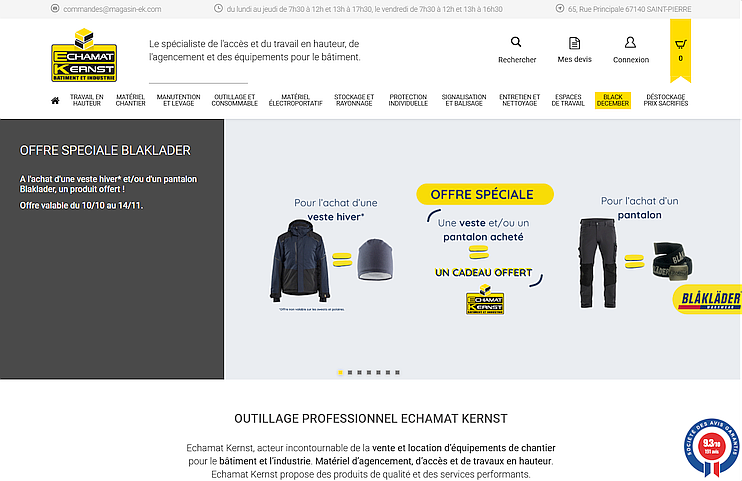 Site e-commerce équipements bâtiment - Magasin EK
